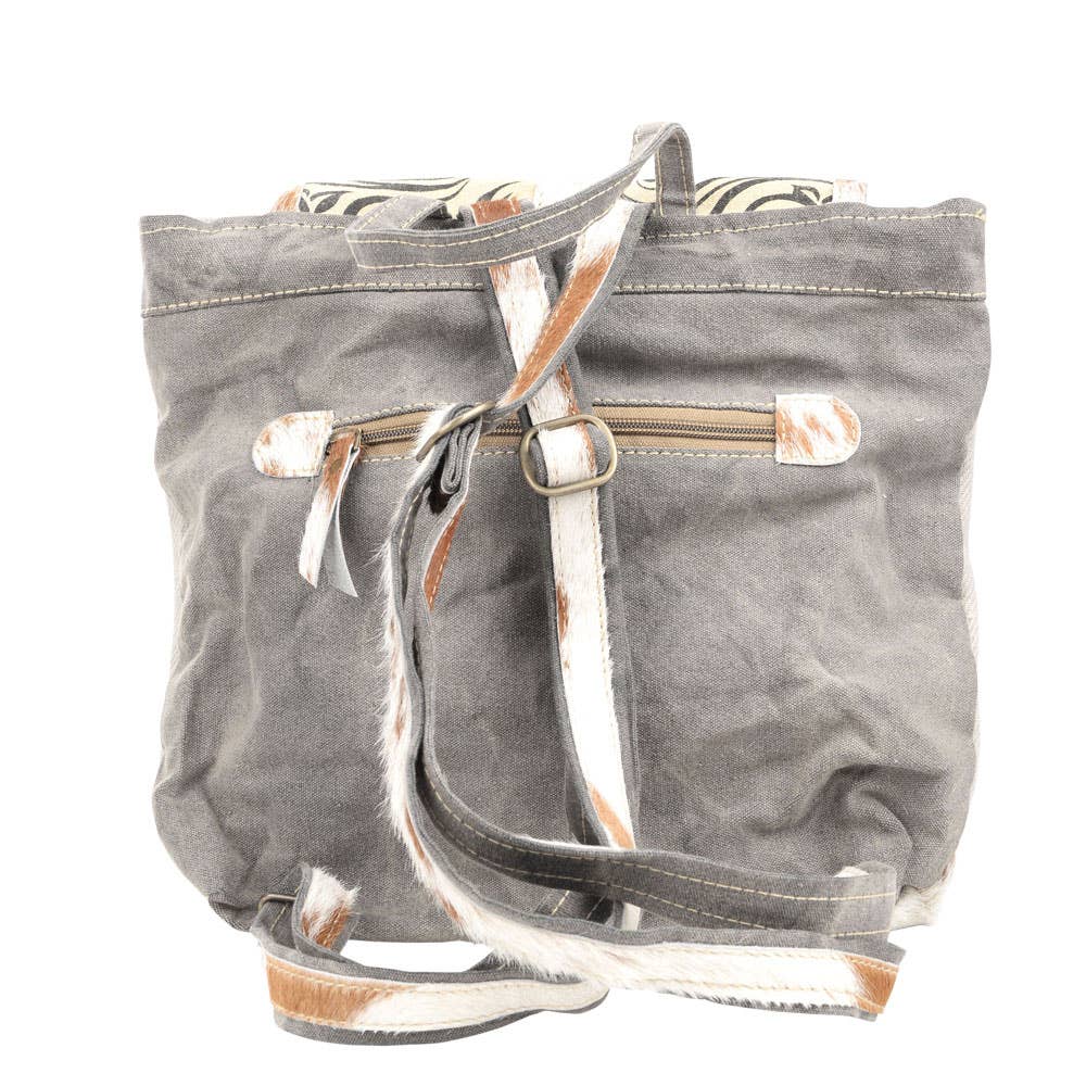 Small Canvas Print & Cowhide Trim Backpack