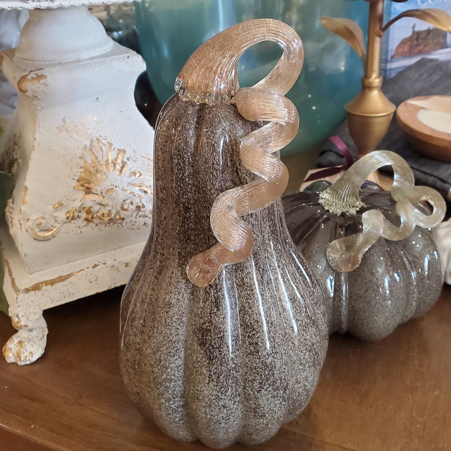 Hand-Blown Glass Gray Gourd — Tall