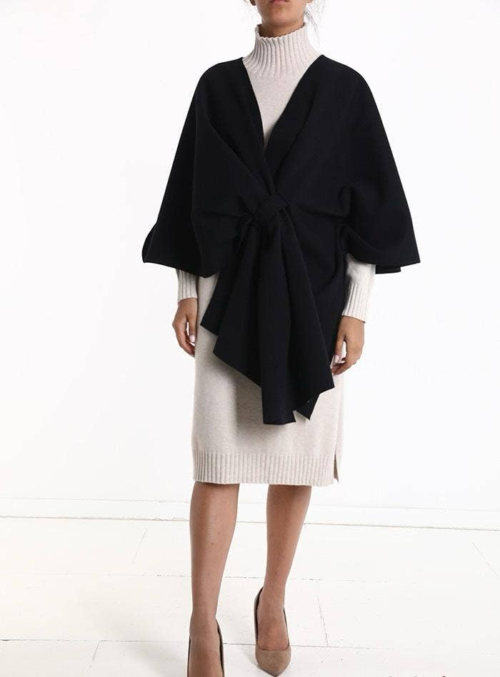VIPOBL Italian Black Large Poncho w/ Knot Closure LOOWIE