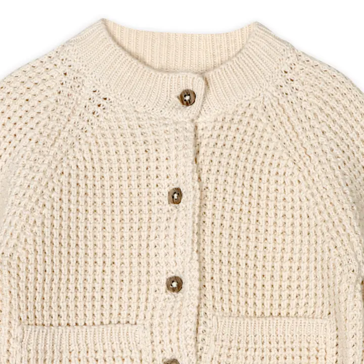 Avery Button & Pocket Chunky Sweater Knit Baby Cardigan (Natural-toned)