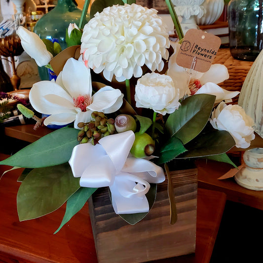 White Silk with Box – Elegant Faux Flower Arrangement