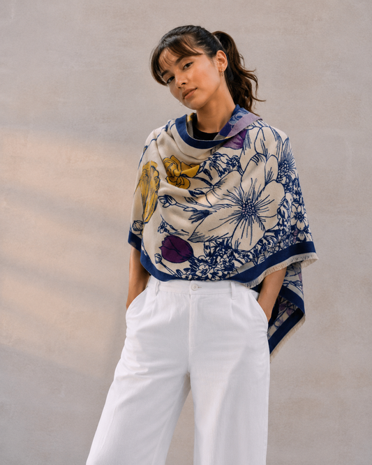 Blue / Yellow Floral Fields Reversible Wrap
