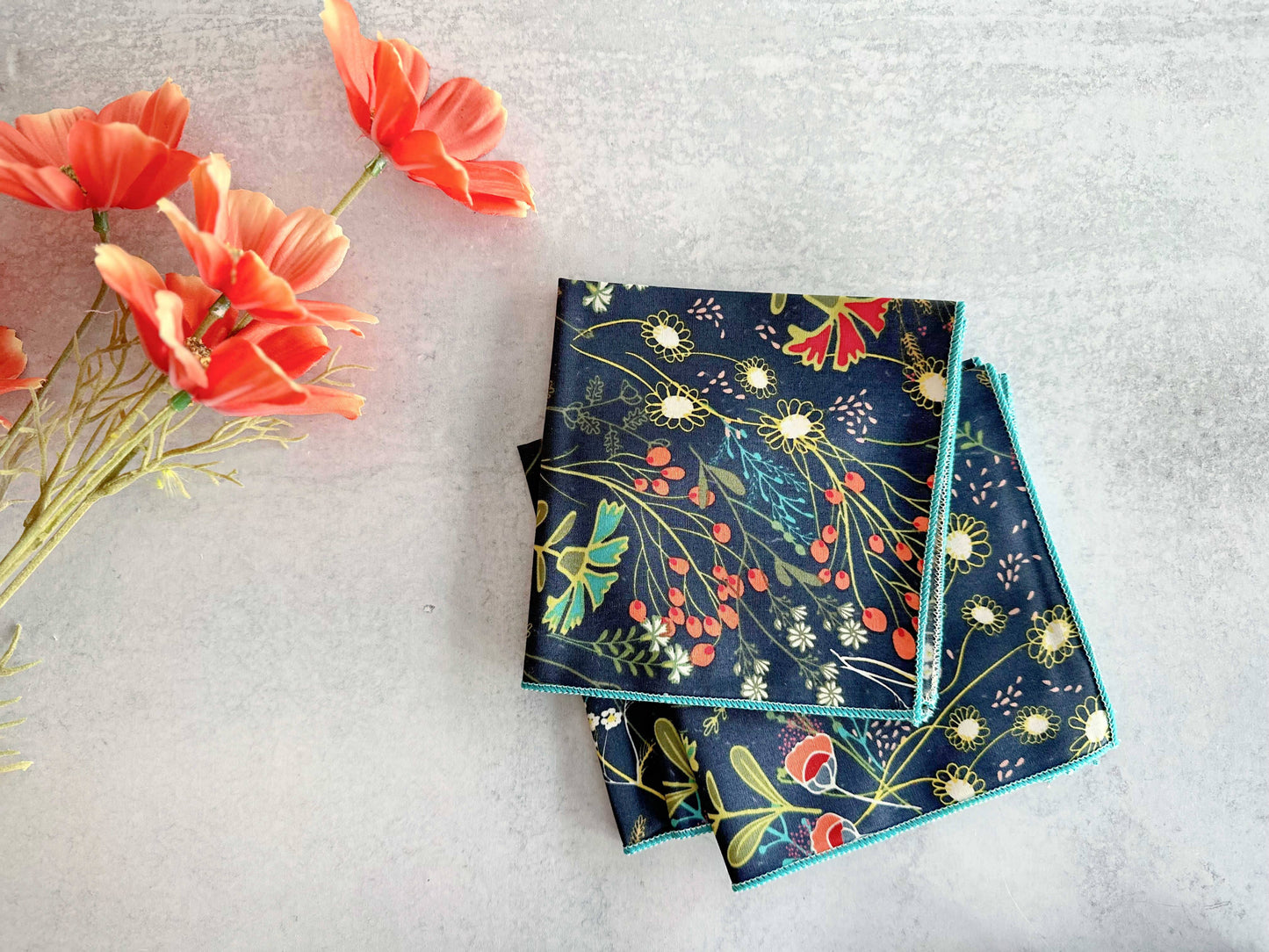 Pretty Peacock Cloth Napkins, set of four: Cocktail
