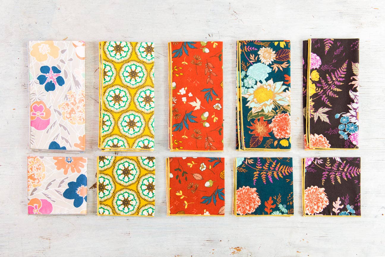 Winter Blue Floral Cloth Napkins, set of four: Cocktail