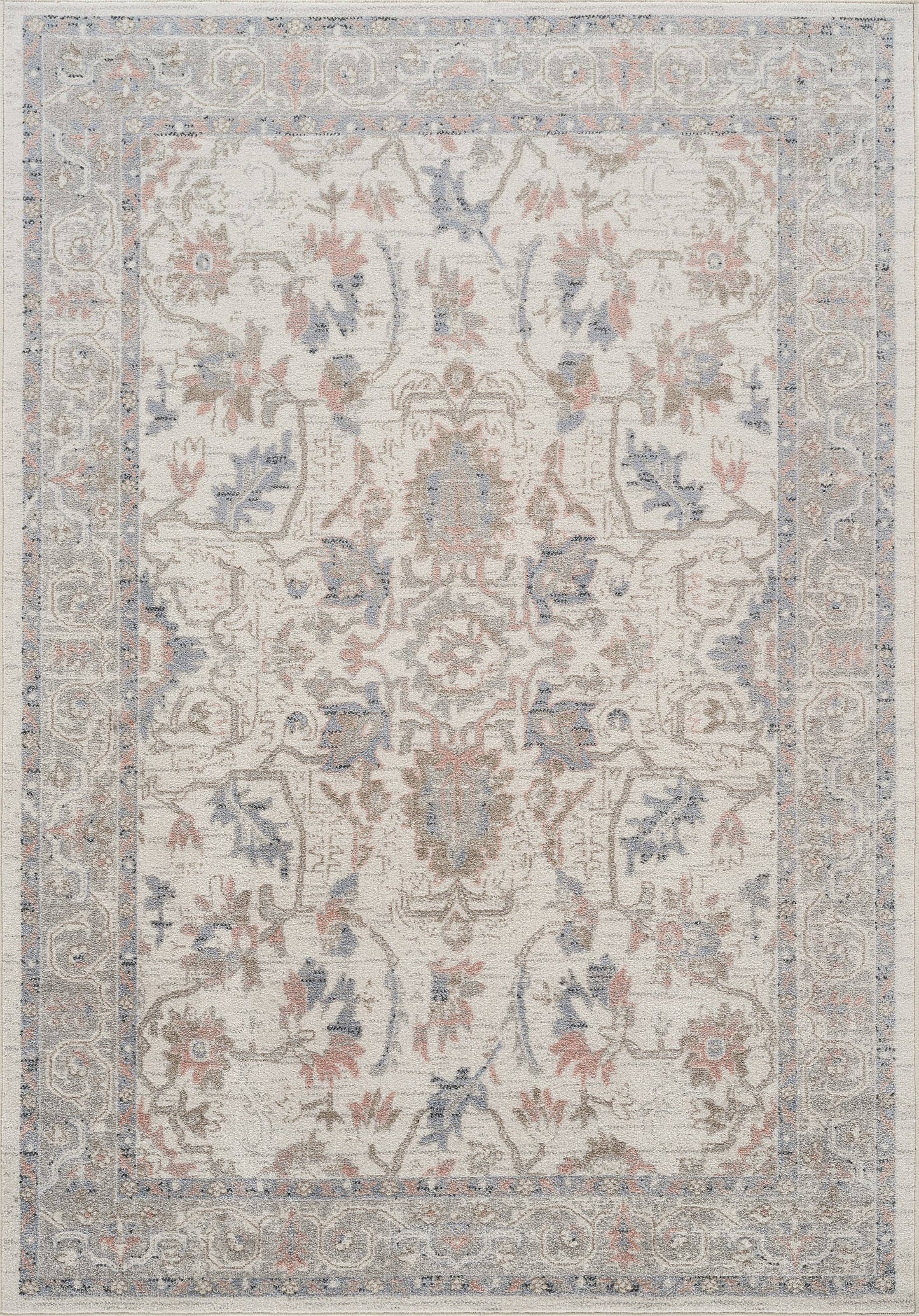 Vivienne Washable Traditional Blue Ivory Area Rug: 7'9" x 10'2"