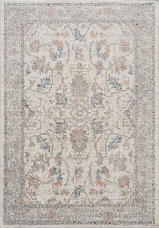 Vivienne Washable Traditional Blue Ivory Area Rug: 7'9" x 10'2"