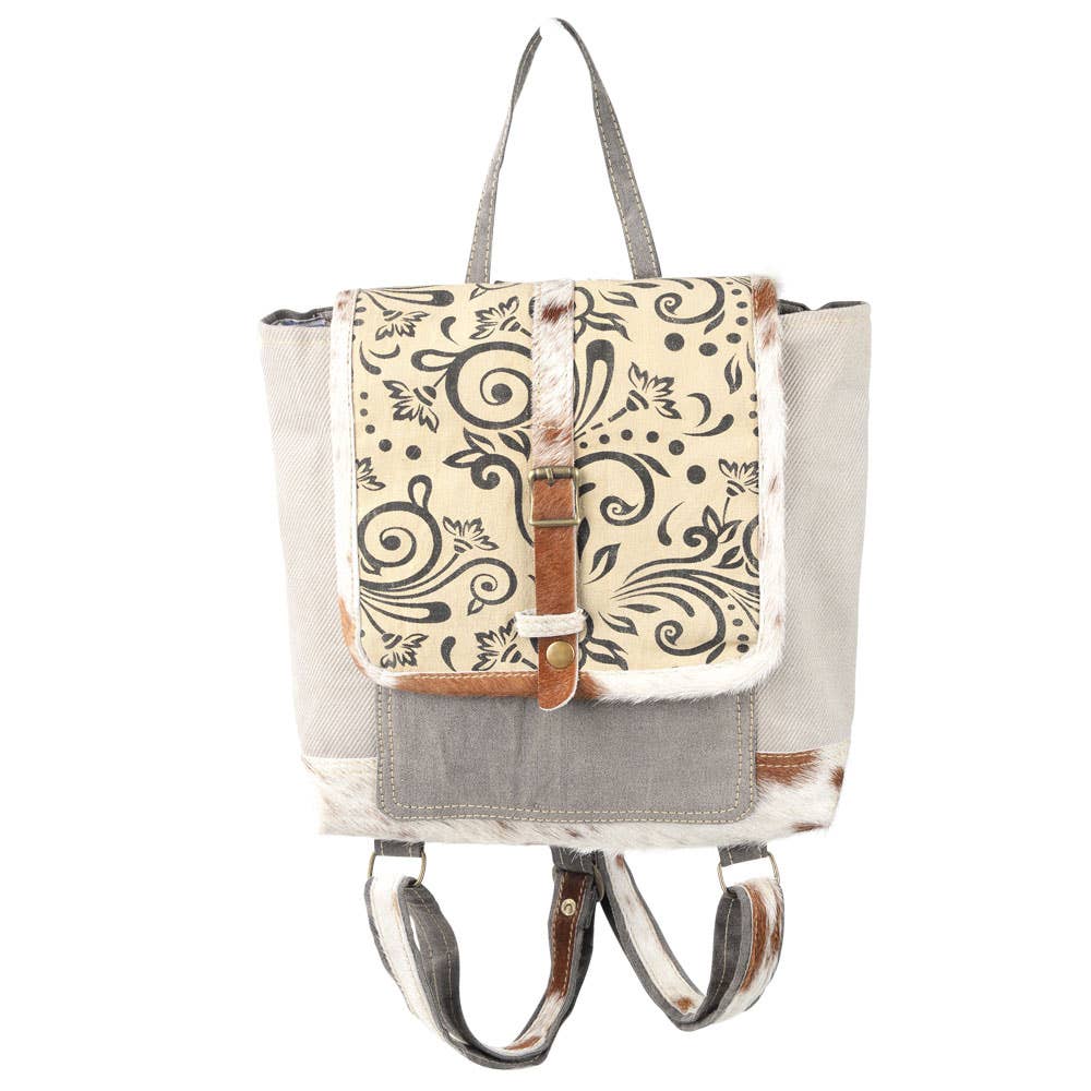 Small Canvas Print & Cowhide Trim Backpack