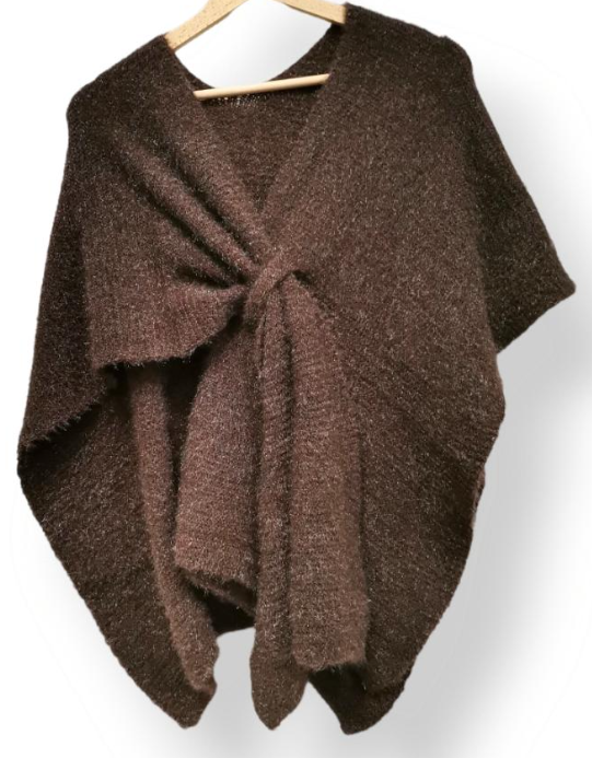 22241 Italian Knit Choco Cozy Warm Poncho with Loop LOOWIE