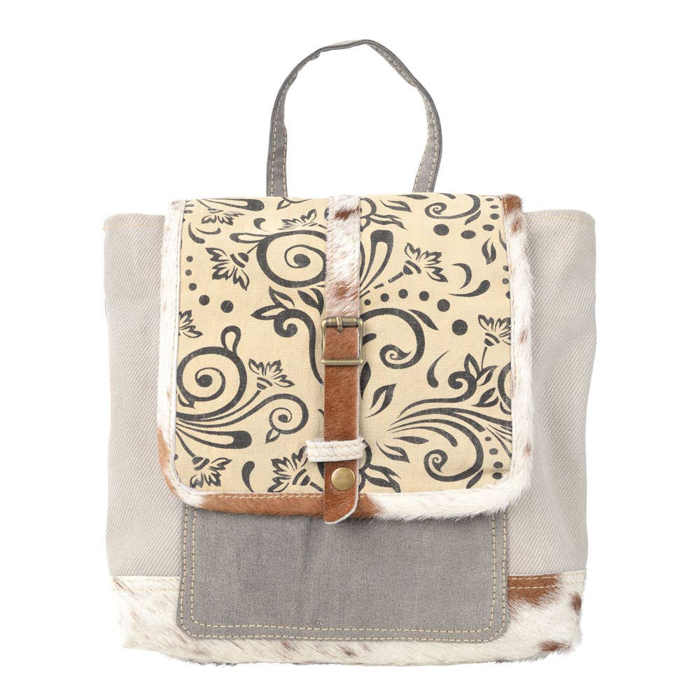 Small Canvas Print & Cowhide Trim Backpack