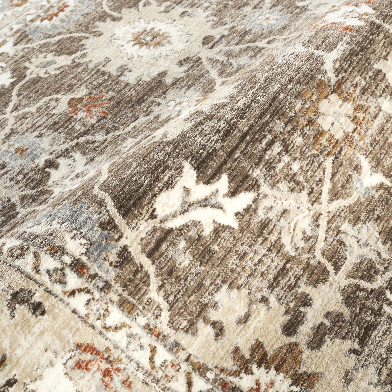 Alara Taupe Cream Vintage Medallion Floral Area Rug: 7'9" x 10'