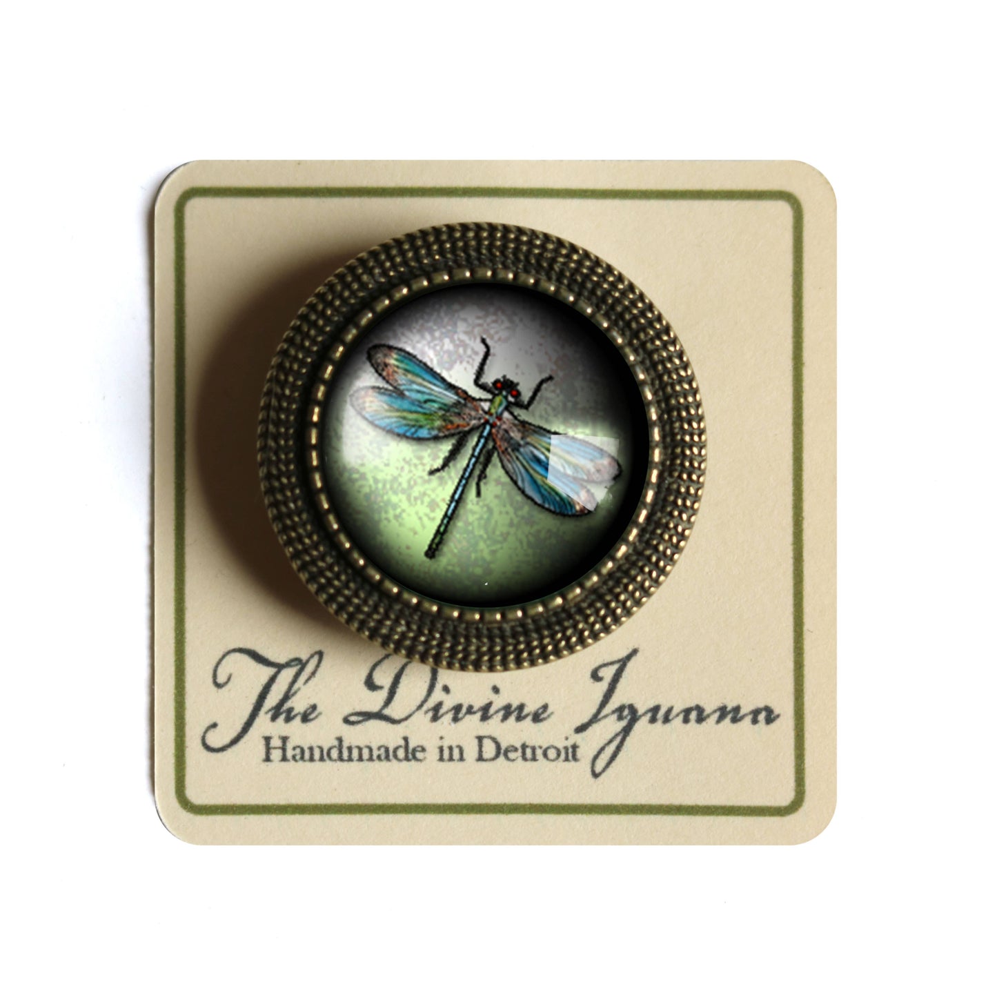 Dragonfly Vintage Inspired Glass Cabochon Brooch