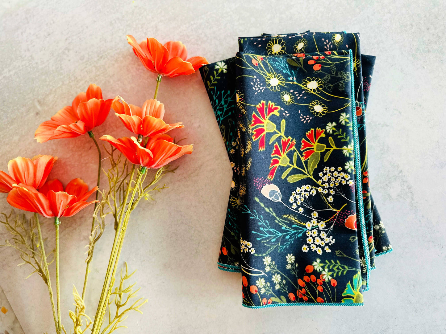 Pretty Peacock Cloth Napkins, set of four: Cocktail
