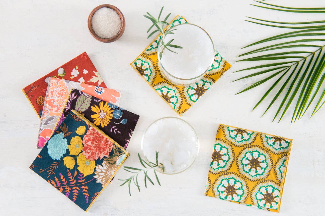 Winter Blue Floral Cloth Napkins, set of four: Cocktail