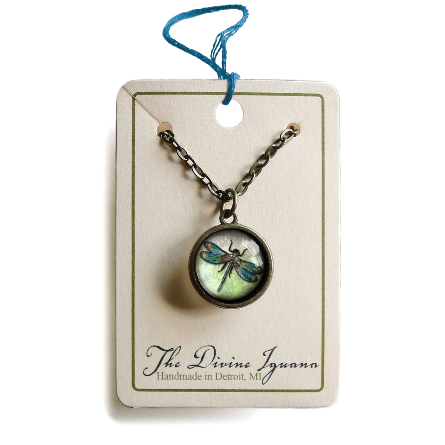 Dragonfly Simple Reversible Glass Cabochon Pendant Necklace