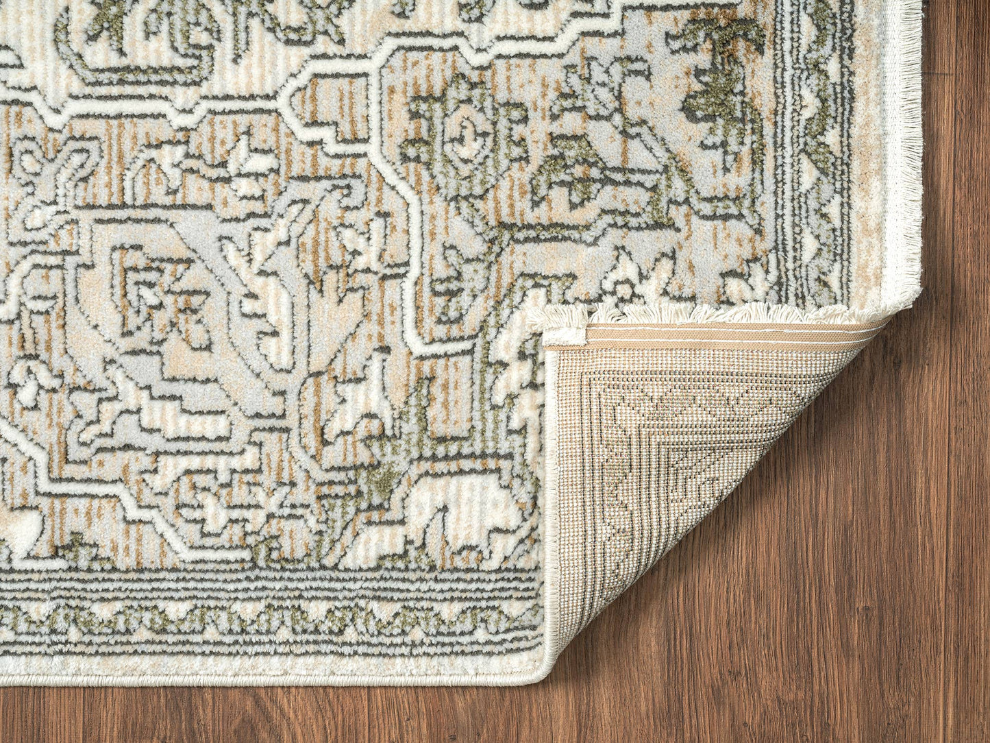 Abani Savoy Green Beige Medallion Area Rug: 7'9" x 10'2"
