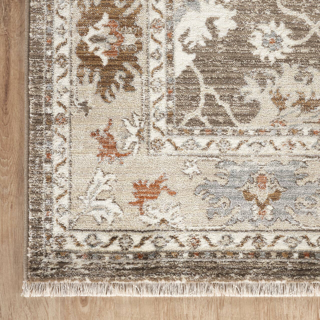 Alara Taupe Cream Vintage Medallion Floral Area Rug: 7'9" x 10'