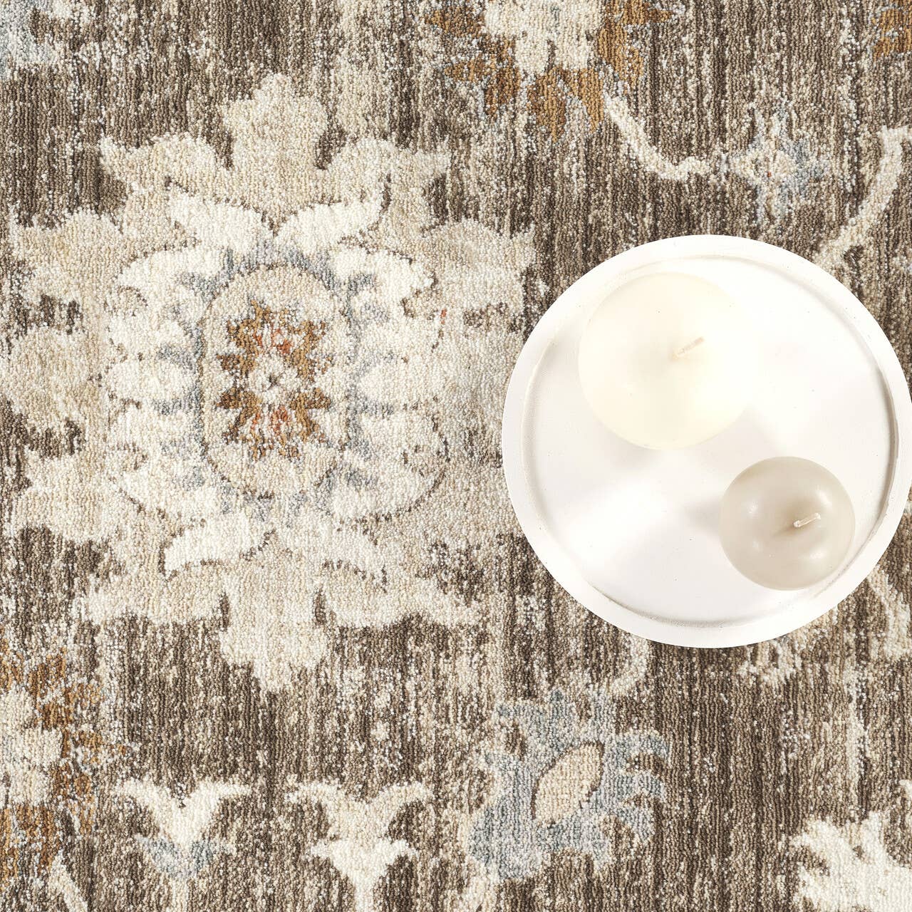 Alara Taupe Cream Vintage Medallion Floral Area Rug: 7'9" x 10'