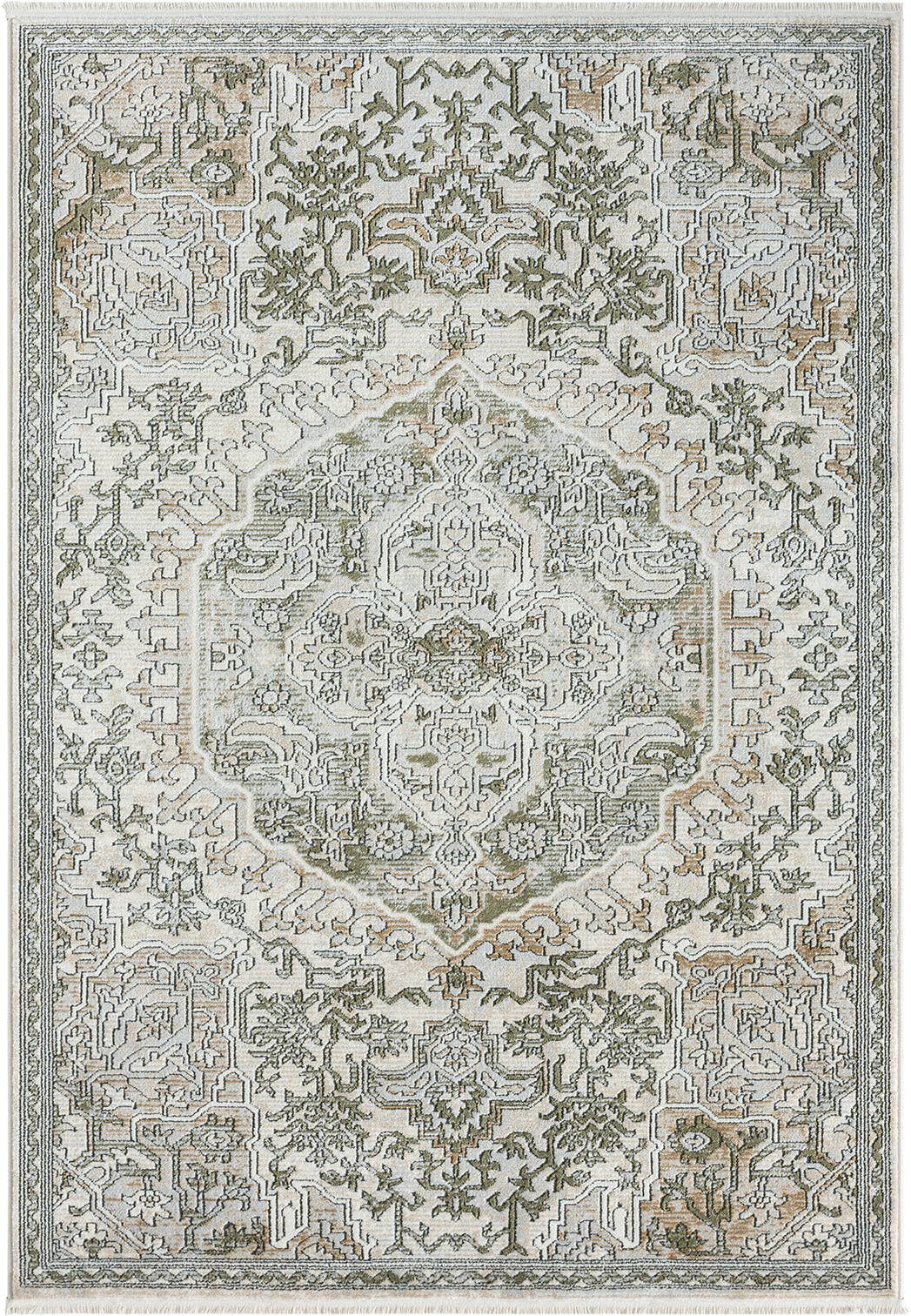 Abani Savoy Green Beige Medallion Area Rug: 7'9" x 10'2"