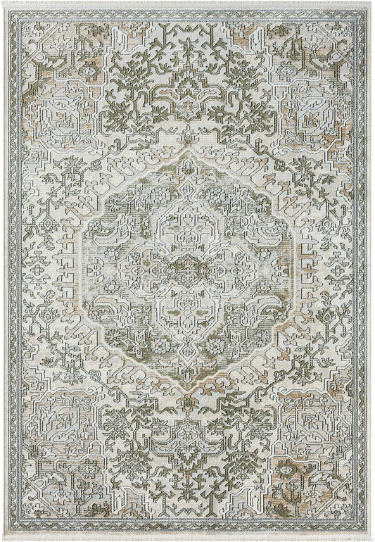 Abani Savoy Green Beige Medallion Area Rug: 7'9" x 10'2"