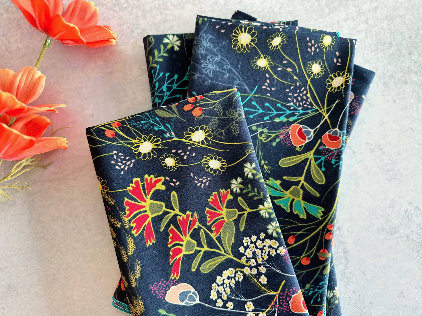 Pretty Peacock Cloth Napkins, set of four: Cocktail