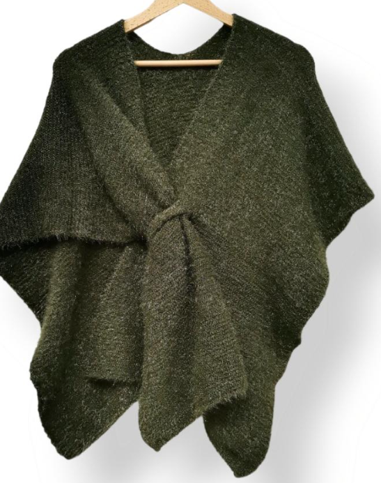 22244 Italian Knit Olive Cozy Warm Poncho with Loop LOOWIE