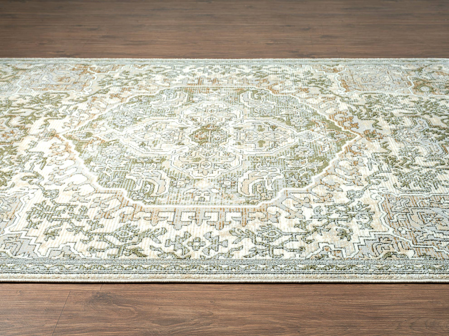 Abani Savoy Green Beige Medallion Area Rug: 7'9" x 10'2"