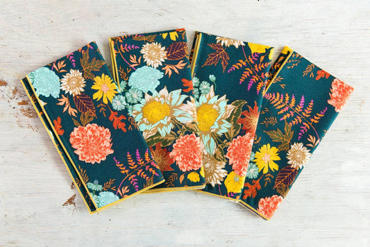 Winter Blue Floral Cloth Napkins, set of four: Cocktail