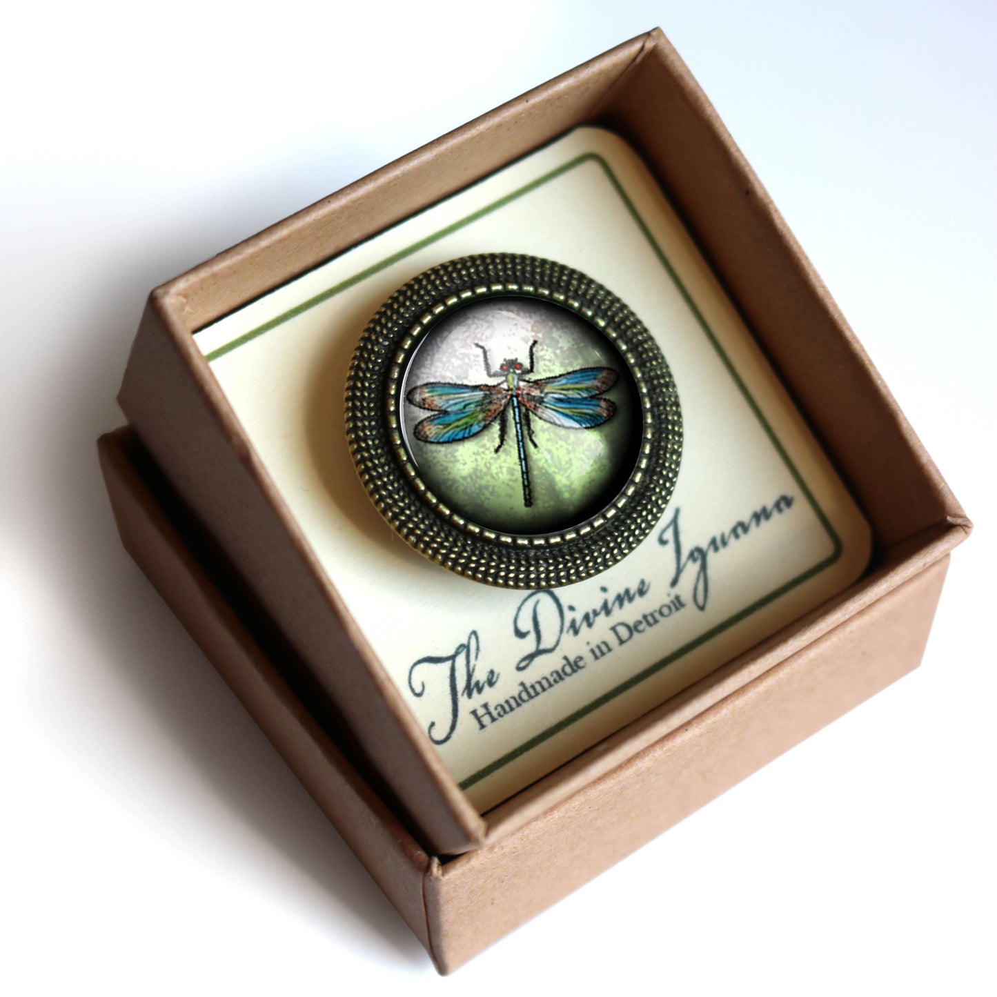 Dragonfly Vintage Inspired Glass Cabochon Brooch