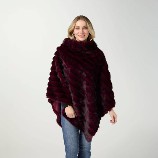 Wrenley Faux Fur Poncho: Merlot/Black