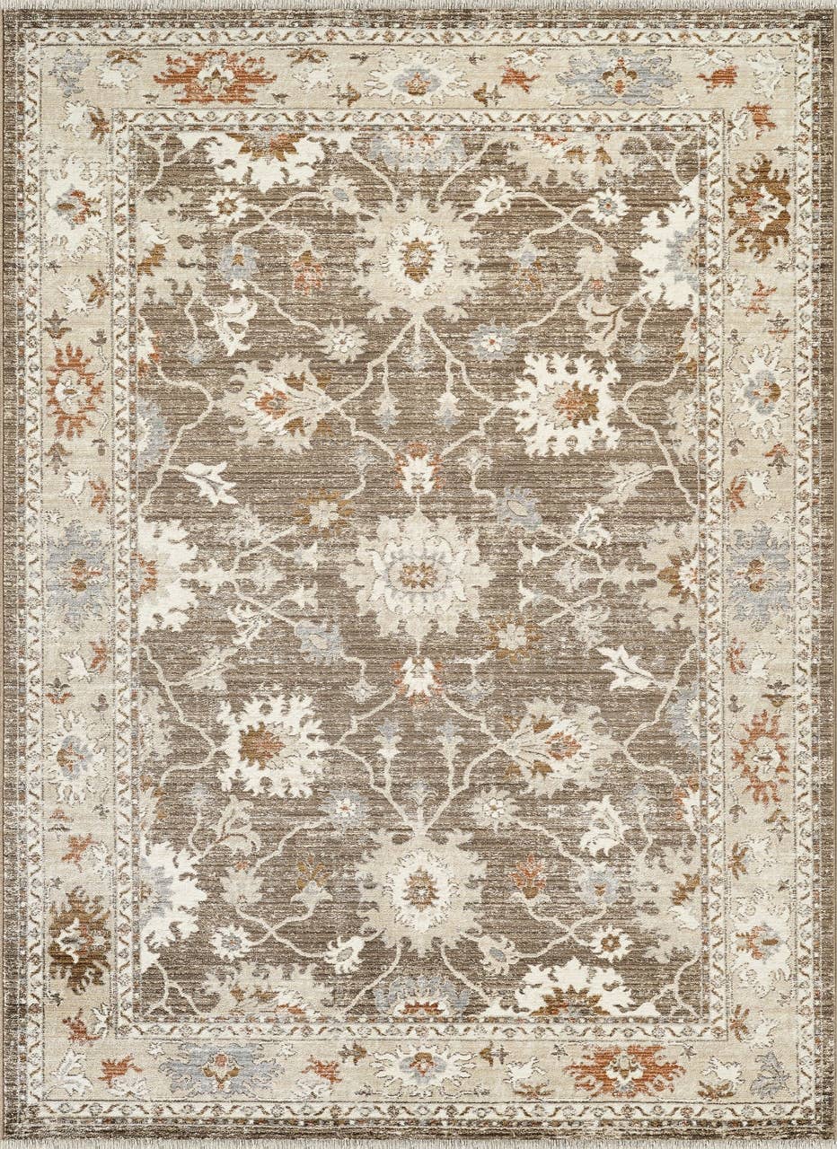 Alara Taupe Cream Vintage Medallion Floral Area Rug: 7'9" x 10'