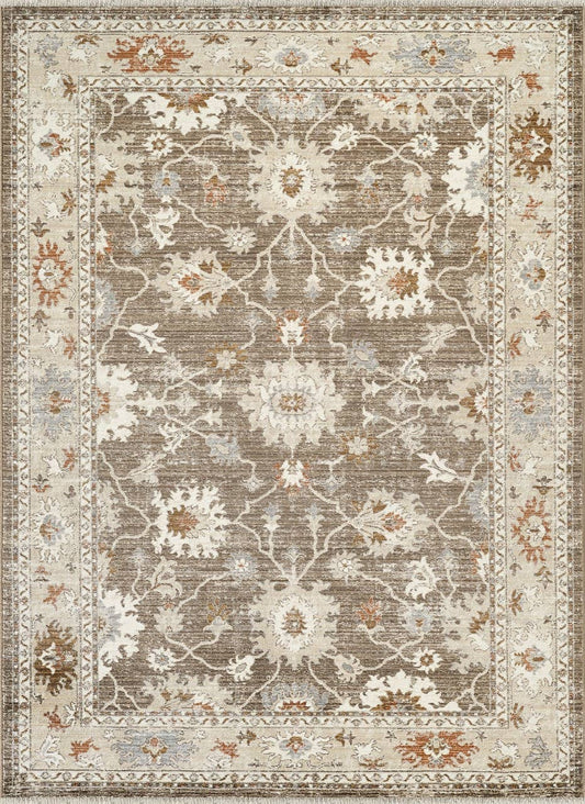 Alara Taupe Cream Vintage Medallion Floral Area Rug: 7'9" x 10'