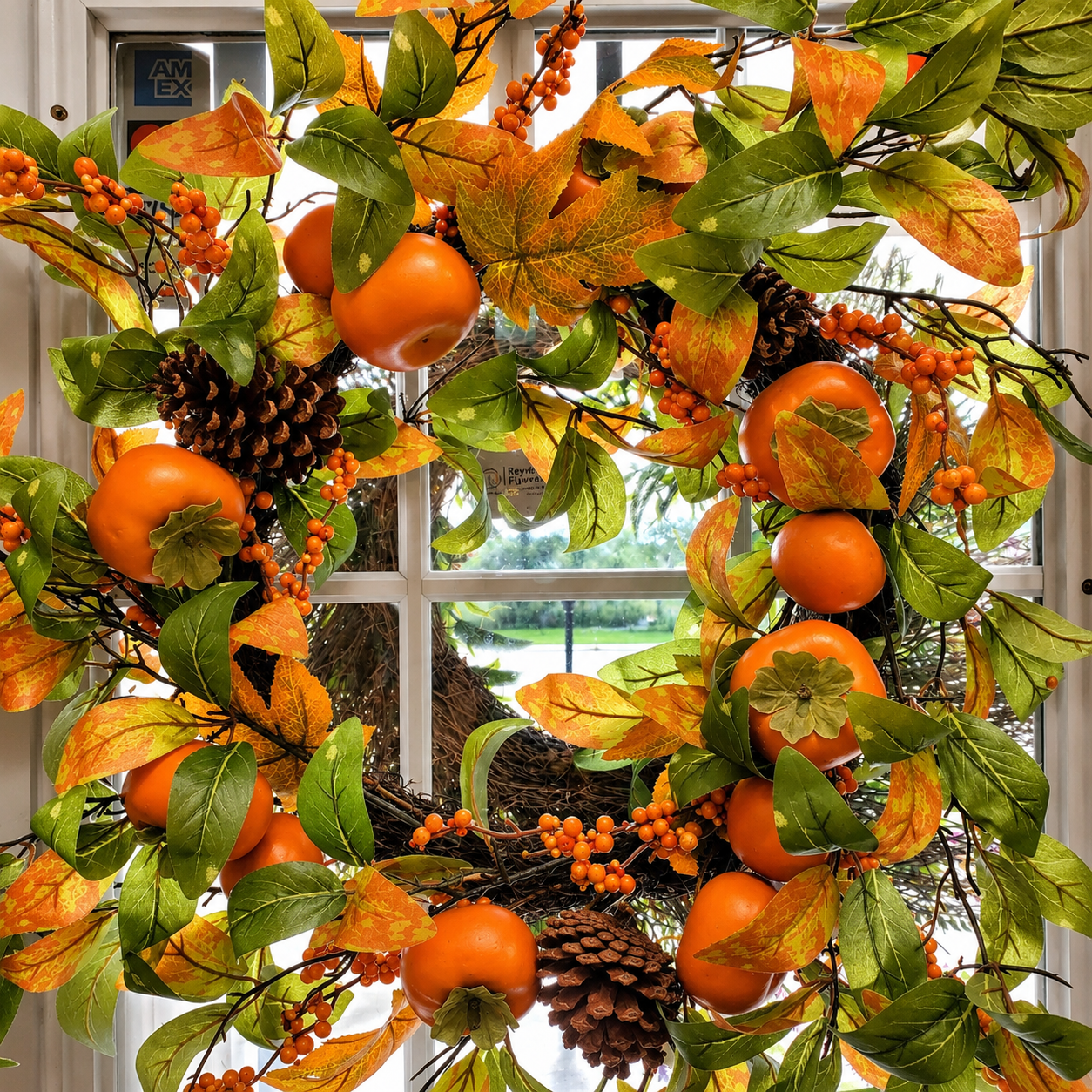 Autumn Persimmon & Berry Faux Wreath