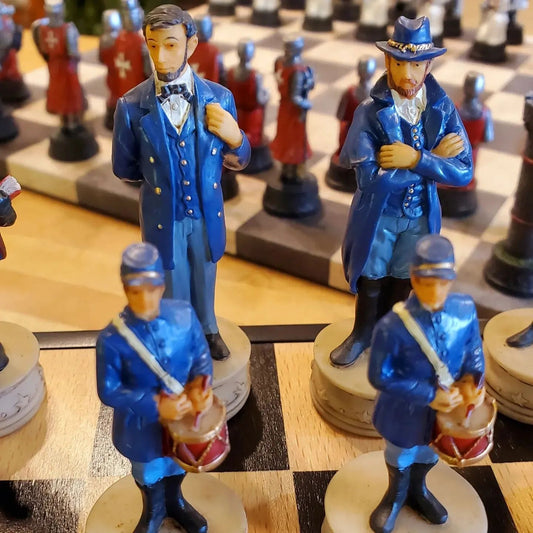 CHESS SET | Civil War Chessmen in Black & Maple Chest