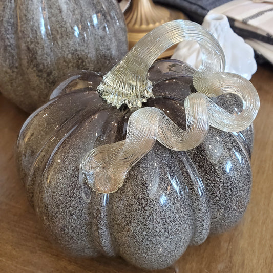 Hand-Blown Glass Pumpkin — Green/Gray, Large