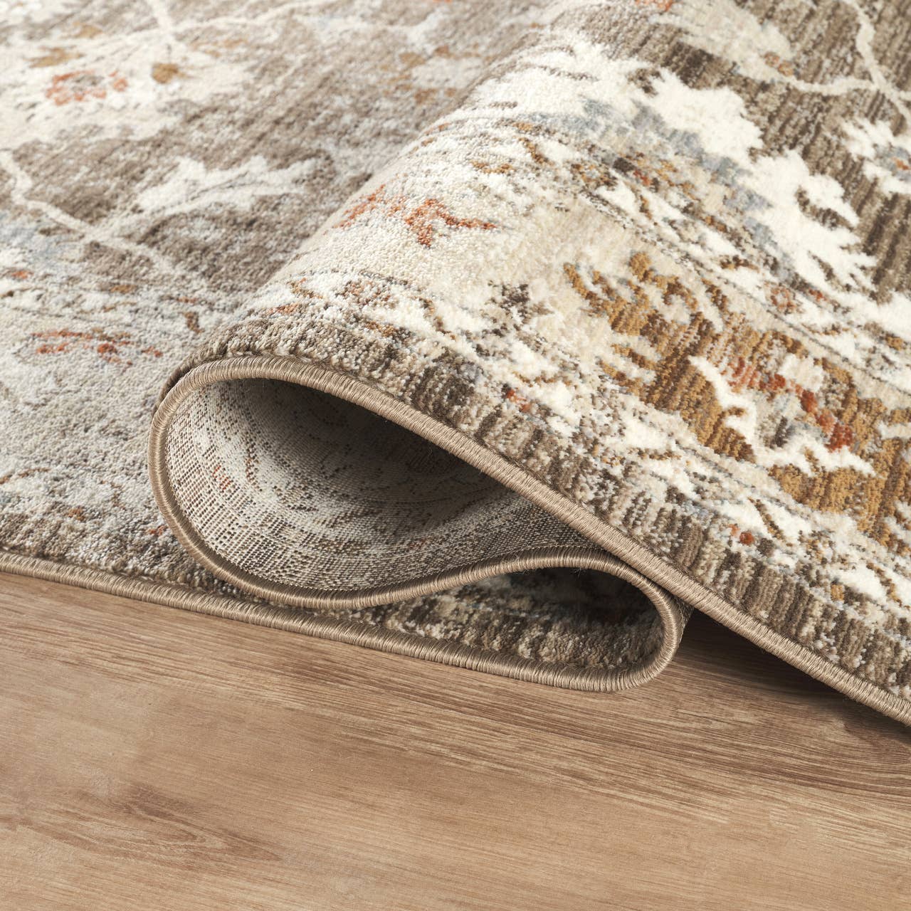 Alara Taupe Cream Vintage Medallion Floral Area Rug: 7'9" x 10'