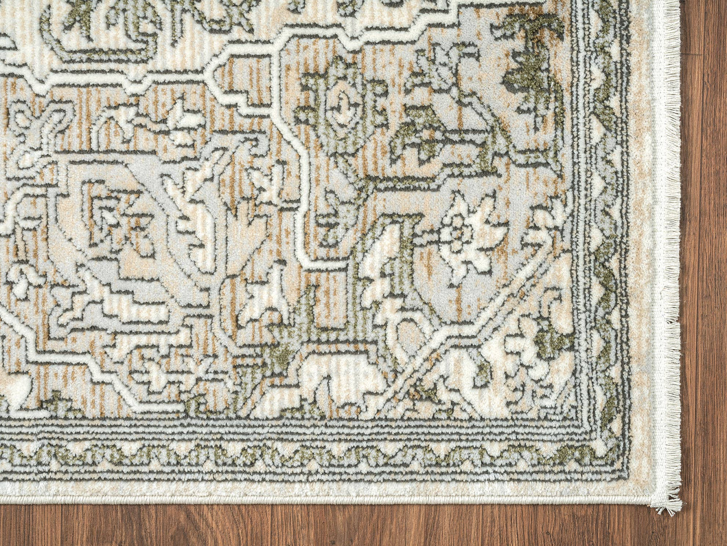 Abani Savoy Green Beige Medallion Area Rug: 7'9" x 10'2"