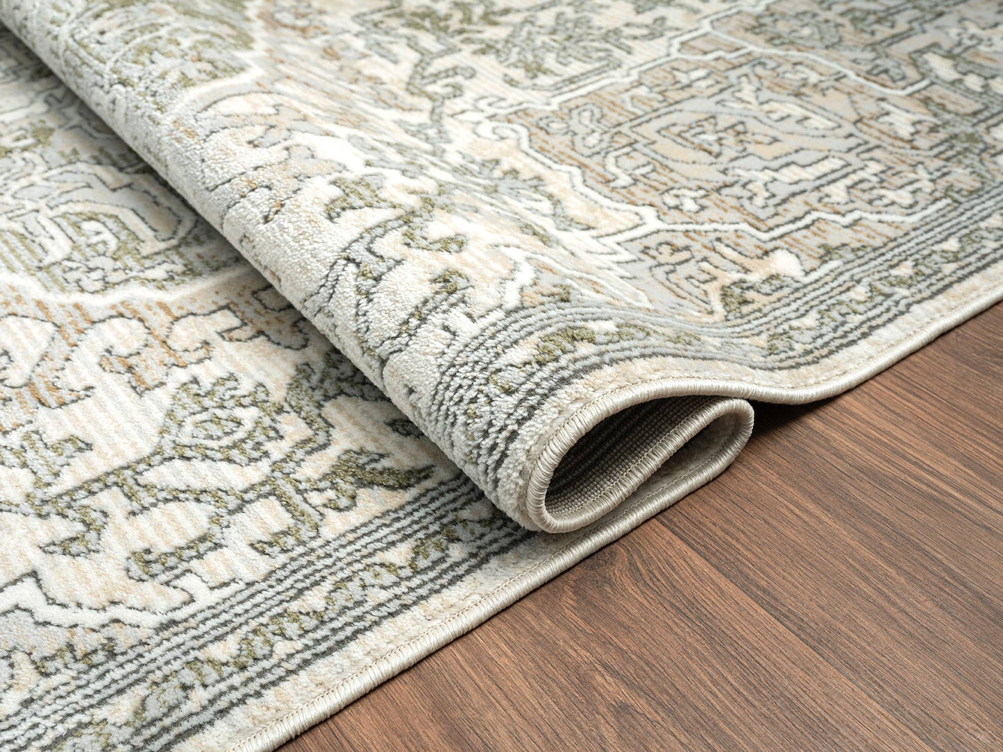 Abani Savoy Green Beige Medallion Area Rug: 7'9" x 10'2"