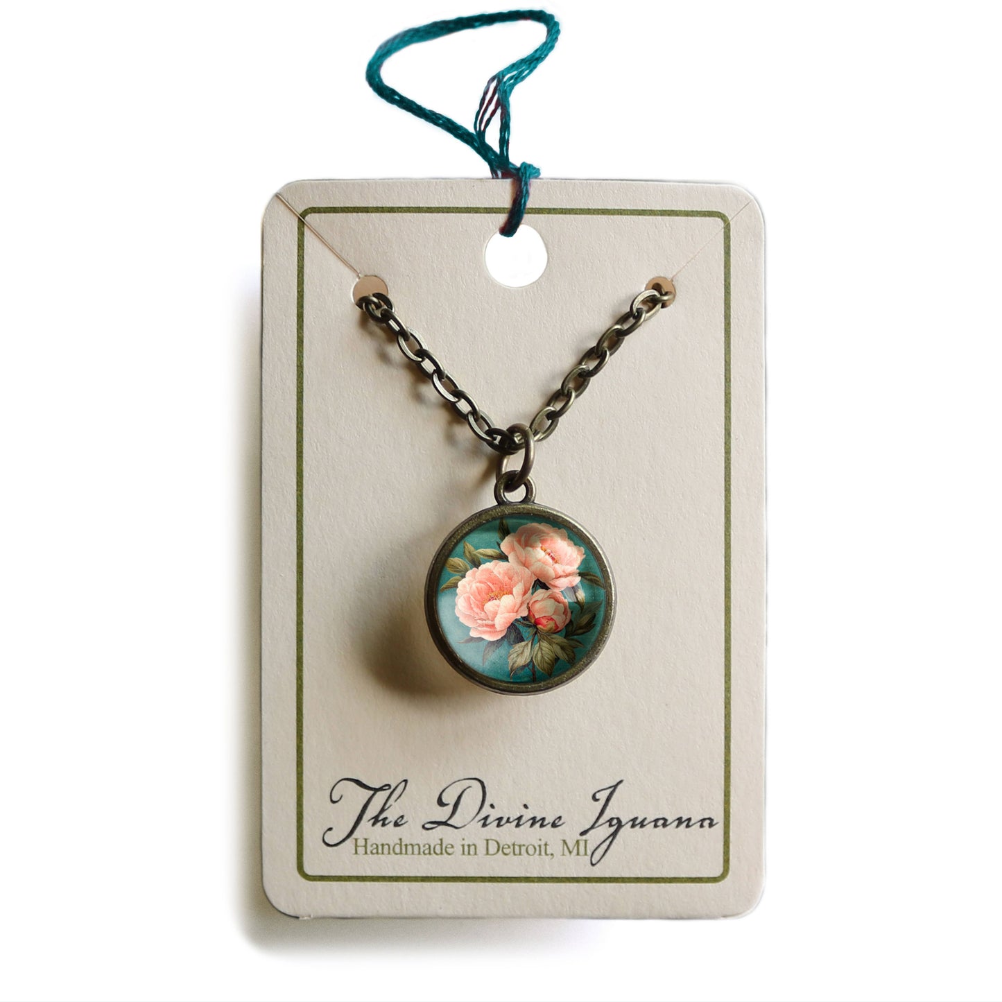 Pink Peony Simple Reversible Spring Pendant Necklace