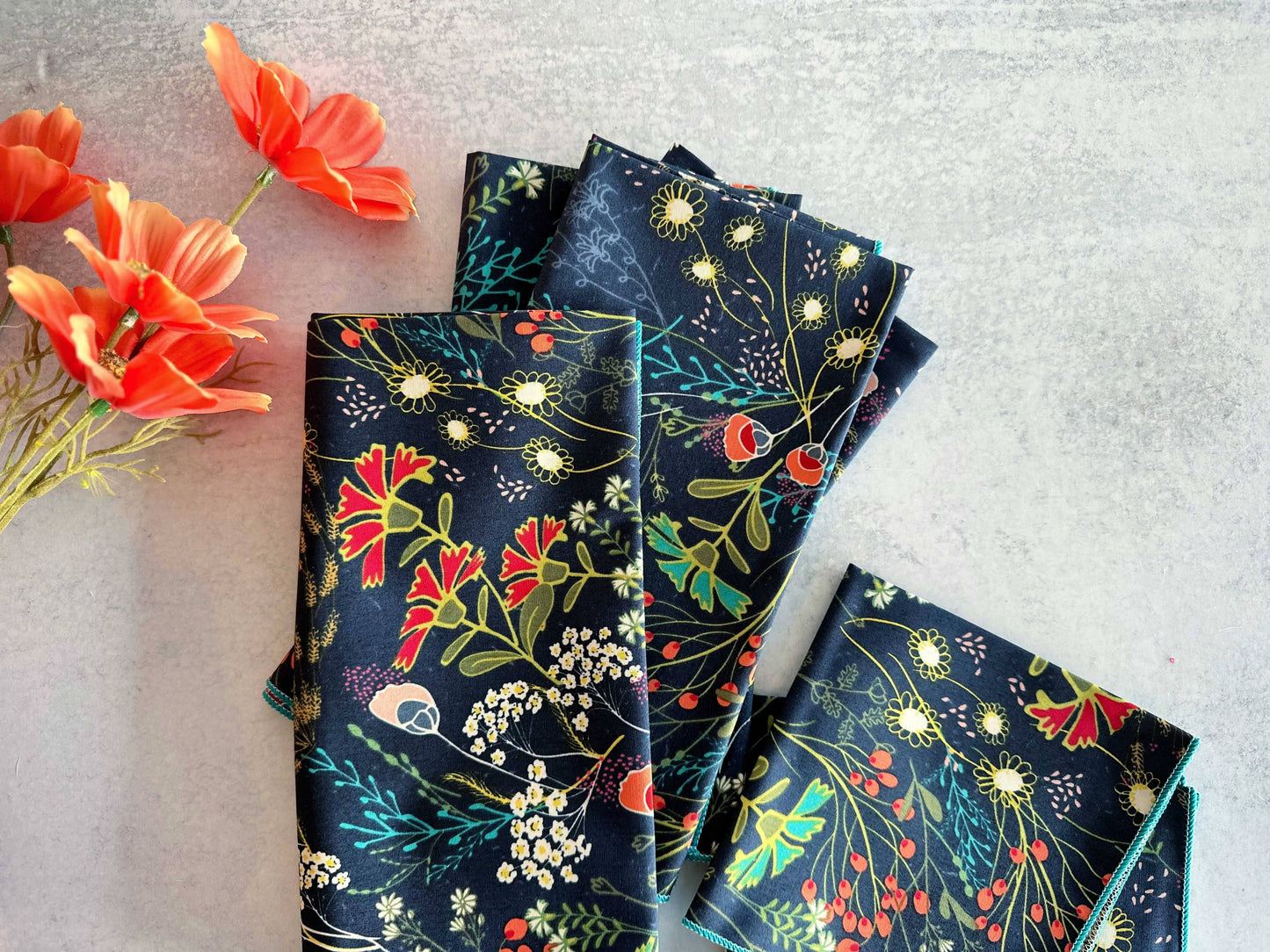 Pretty Peacock Cloth Napkins, set of four: Cocktail