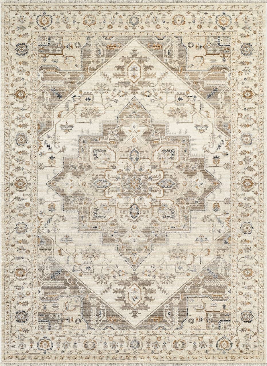 Alara Ivory Beige Vintage Geometric Medallion Area Rug: 6' x 9'5"