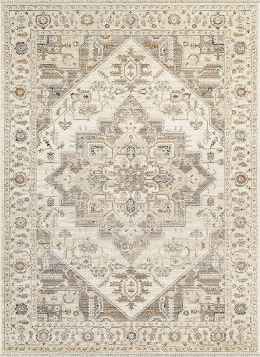 Alara Ivory Beige Vintage Geometric Medallion Area Rug: 6' x 9'5"