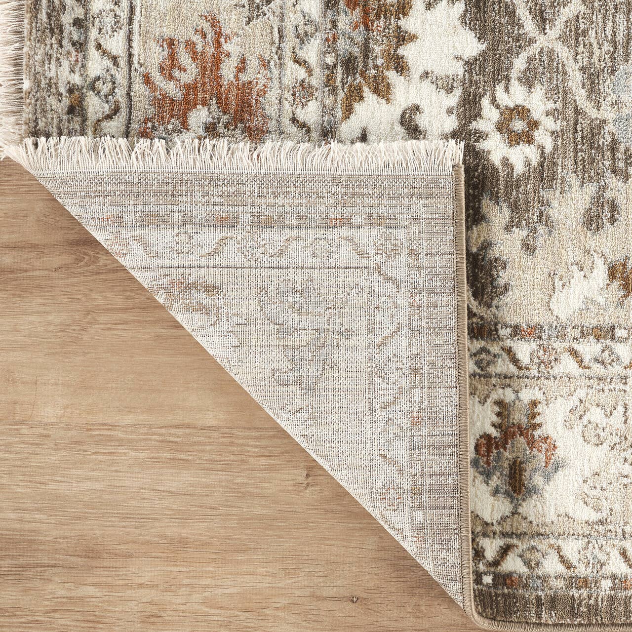 Alara Taupe Cream Vintage Medallion Floral Area Rug: 7'9" x 10'