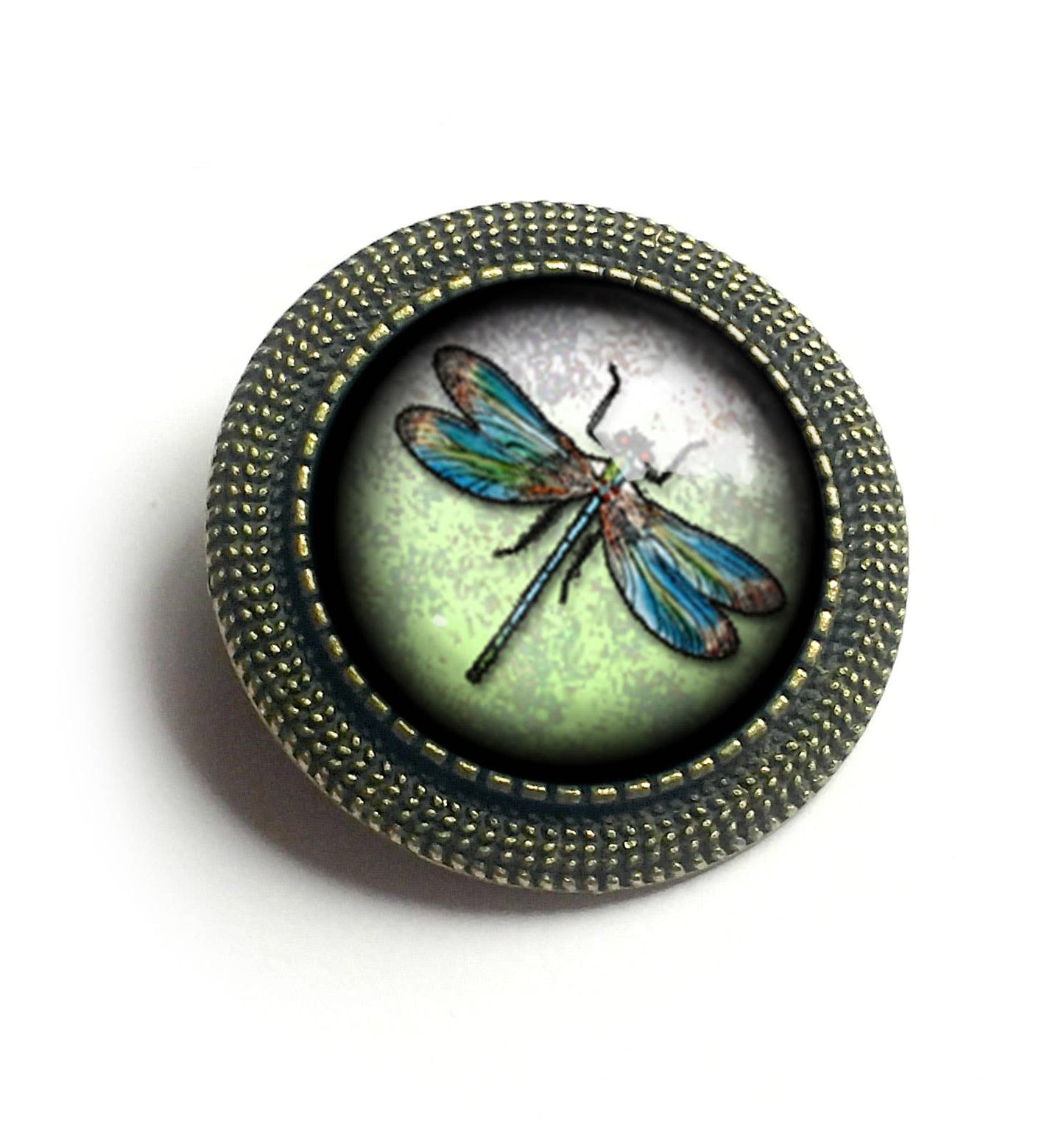 Dragonfly Vintage Inspired Glass Cabochon Brooch