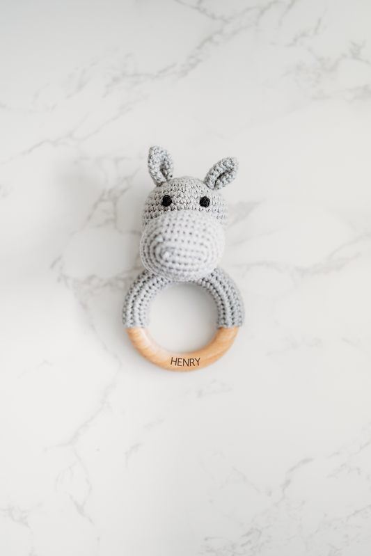Baby Rattle, Crochet Baby Rattle, Animal Rattle: Hippo