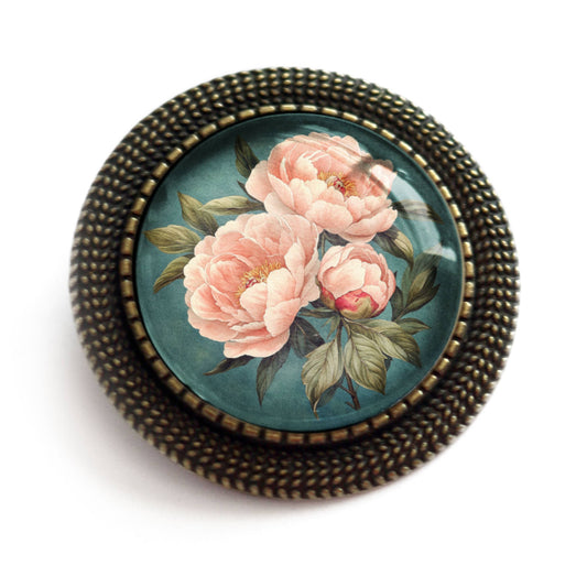 Pink Peony Spring Floral Cottage Core Brooch