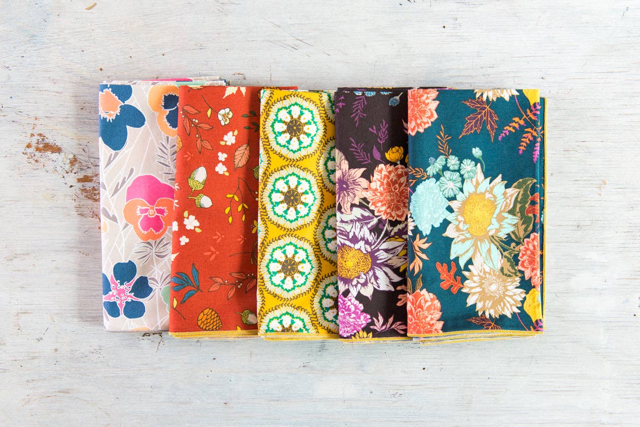 Winter Blue Floral Cloth Napkins, set of four: Cocktail