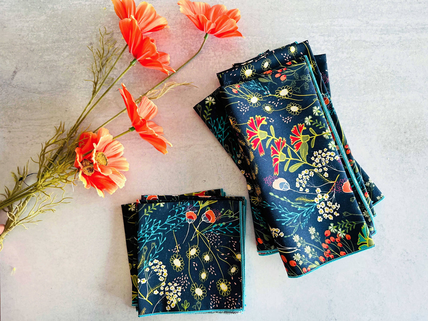 Pretty Peacock Cloth Napkins, set of four: Cocktail