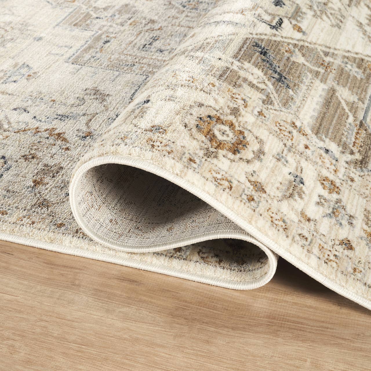 Alara Ivory Beige Vintage Geometric Medallion Area Rug: 6' x 9'5"