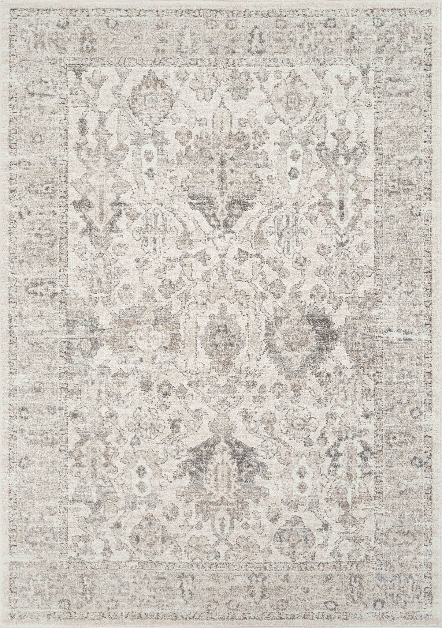 Beau Vintage Cream and Grey Distressed Medallion Design: 5'3" x 7'7"