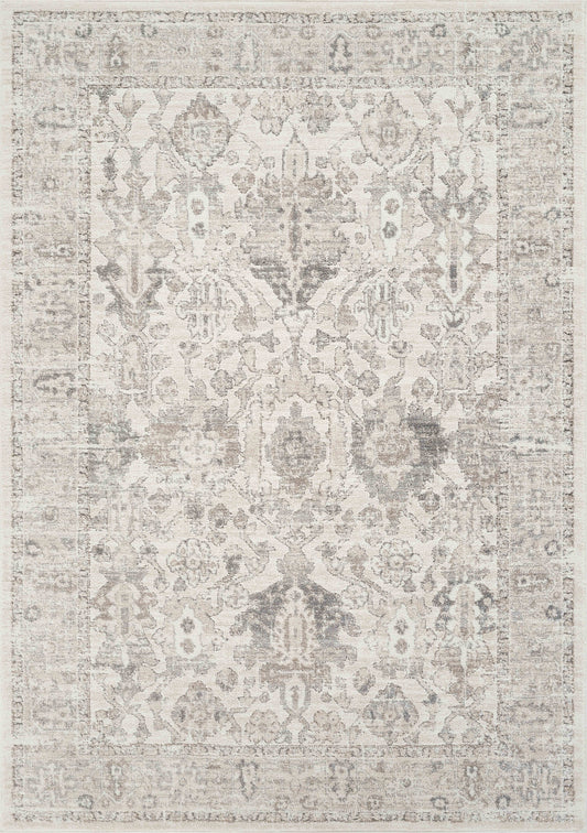 Beau Vintage Cream and Grey Distressed Medallion Design: 5'3" x 7'7"